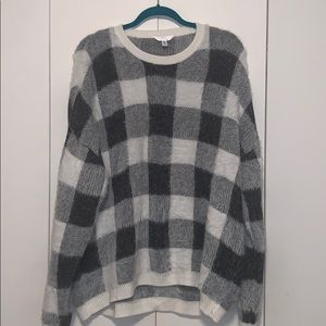 Fuzzy plaid sweater